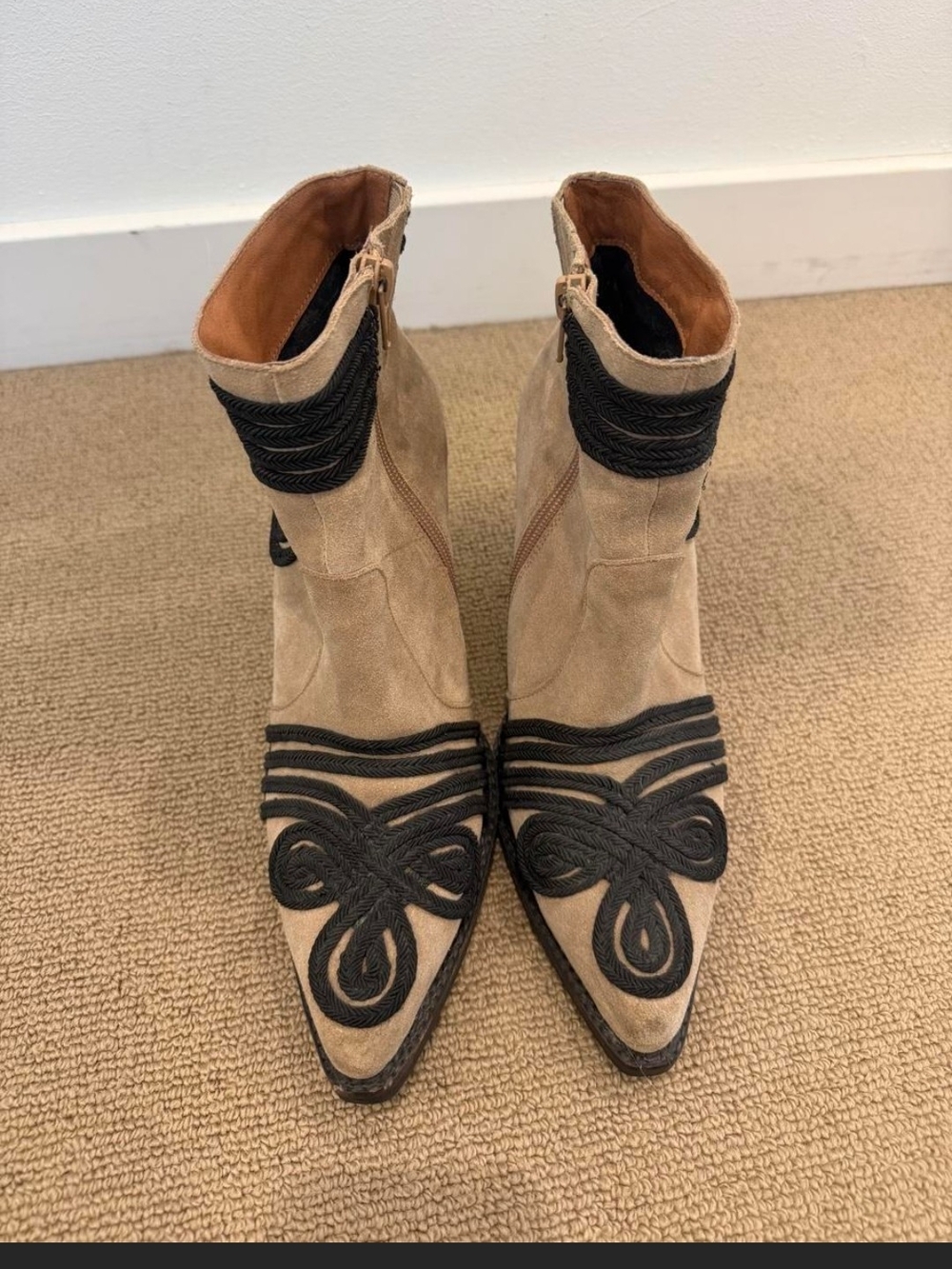 Jeffery Campbell "Gatlin" Ankle Boots with Black Embroidery
